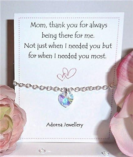 Personalised Birthday Thank You Gift for Mum Silver Crystal Heart Bracelet by Adorna Jewellery