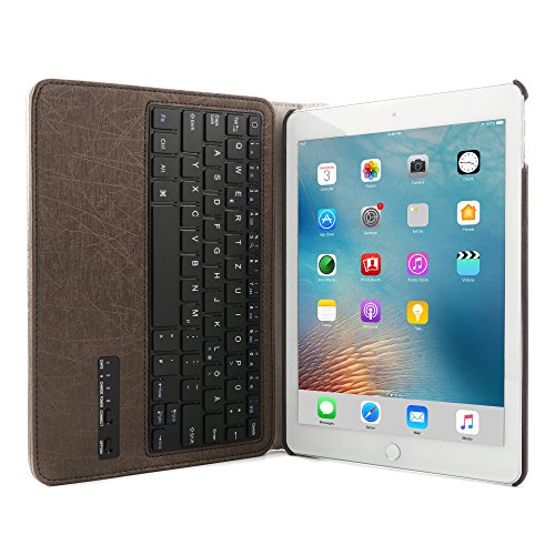 Ipad 9.7 Bluetooth Tastatur Hülle, Boriyuan 360 Grad drehbar Leder Case Schutz Tasche Cover mit Bluetooth Wireless Tastatur (Deutsche QWERTZ) keyboard case für Apple iPad 9,7 Zoll 2017 (Braun) - 6