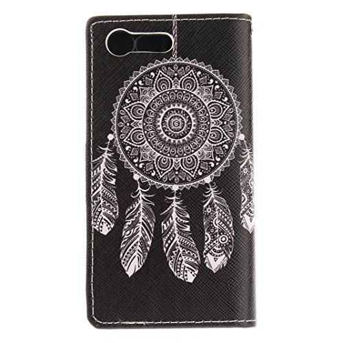 Sony Xperia X Compact Lederhülle, Asnlove PU Ledertasche Schutzhülle + Weich Hülle Stand Feature Flipcase Tasche Leather Case mit Standfunktion Tablet Etui mit Karte Slots für Sony Xperia X Compact (nur für Xperia X COMPACT geeignet ) – Weißer Traumfänger - 3