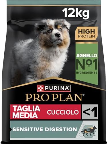 PURINA PRO PLAN Sensitive Digestion Crocchette Cani Puppy Taglia Media con Agnello per Cuccioli fino a 12 Mesi, 1 Confezione da 12 kg