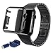 Produktbild Hunpta Edelstahl Armbanduhr Band und Adapter und Fall Abdeckung für Apple Uhr iWatch 38mm (Schwarz)