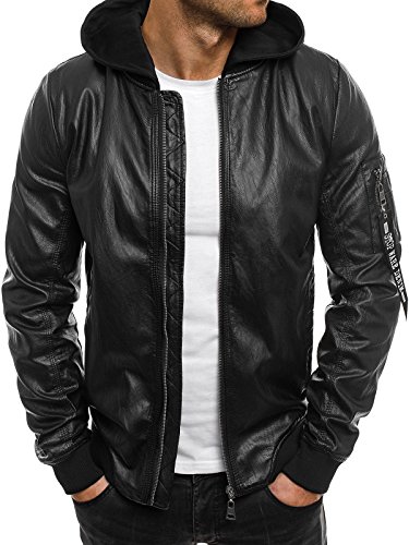 OZONEE Herren bergangsjacke Jacke Bikerjacke Kunstlederjacke Sweats Sweatjacke Faux Leder Frhlingsjacke ADREXX 2698 SCHWARZ L