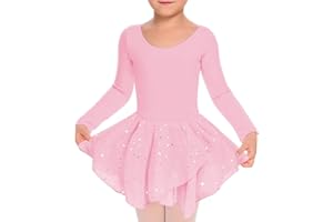 TUONROAD Girls Ballet Dress Kids Long Sleeve Cross Straps Ballet Outfit Gymnastics Leotard Costume Dancewear with Skirt 3-10 Years
