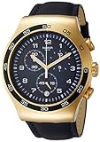 Swatch Herren Chronograph Quarz Uhr mit Leder Armband YOG409