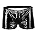 Produktbild iixpin Herren Männer Boxershort Wetlook Lack Leder Unterwäsche Badehose Stretch Boxer Briefs mit offener Hintern M-XL Schwarz X-Large