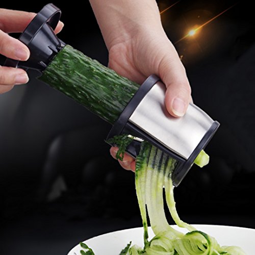 Best Utensilien Spiralschneider Spiralizer Gemüse Zucchini Nudeln Spaghetti Pasta Maker zoodler Spiralizer Schneide mit Reinigungsbürste, Handheld Schwarz - 4