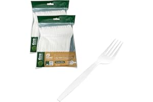 Artic North Company Eco & Natural 100 Tenedores 18 cm Reutilizables, Biodegradables,Higiénicamente Empaquetados, Comportables, Libre de BPA.100% Ecológicos