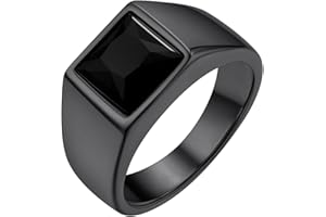 GoldChic JEWELRY Anello Pietra Zaffiro Ossidiana Alta Trasparenza Intarsio 3D Tagliato a Diamante Anello Uomo Acciaio Misura IT 14-32