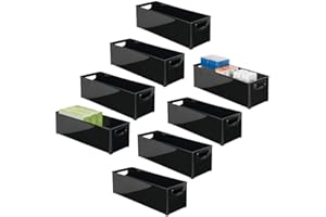 mDesign Juego de 8 cajas organizadoras con asas para oficina – Organizador de escritorio portátil de plástico – Práctica caja de oficina para los cajones o la mesa de despacho – negro