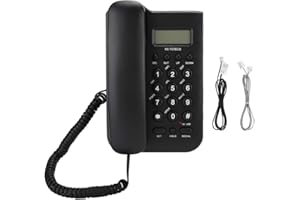 GEGONG Telefono fisso con filo, telefono inglese per casa e ufficio, supporta il numero di chiamata digitale/controllo dell'ora, telefoni con filo (linea telefonica britannica con colore casuale) (nero)