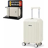 WYDEAZ Cabin Suitcase with Cup Holder Rigid Hand Luggage with Mobile Holder, Double Lock and 360&deg; Wheels, white, Cabin Suitca