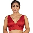 Women's Dupion Raw Silk Sleeveless V Neck Sabyasachi Cut Readymade Saree Blouse Padded Stitched Lining Designer Indian Festive Blouse | S4