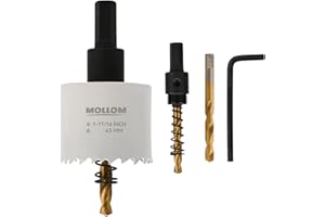 Mollom (43mm | 1-11/16") HSS M42 mit 8% Kobalt Bi-Metall-Lochsäge mit 2 Zentrierbohrern & Aufnahme, glatter Schnitt für PVC, Trockenbau, Holz, Kunststoff, Gipskarton, Gummiprojekte