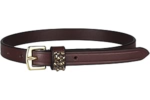 QHP Correa de piel para espuelas con brillantes (marrón/beige)