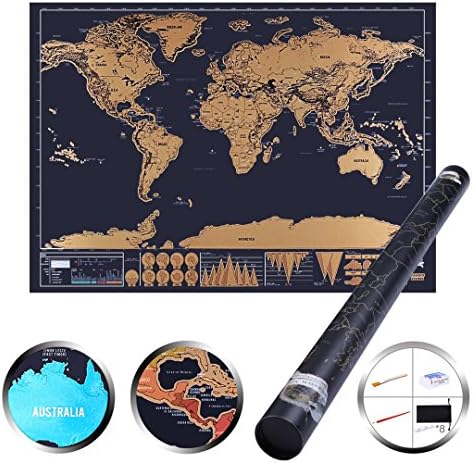 1DOT2 Scratch Off World Map, Travel Edition Scratch Off World Map Poster,Large Size(32.5*23.4 "), Rose Gold Colour,Coated paper +Copper Foil Material,Easy to Scrape and Collect,Give Away Scraper,Rubber,Cleaning Brush,Storage Bag and Stickers.
