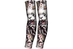 GIVBRO Fake Tattoo Sleeves Arm Cover Temporary Fake Slip On Sun Block Sleevelet for Men Women Outdoor Activity Clothing Accessories (#C)