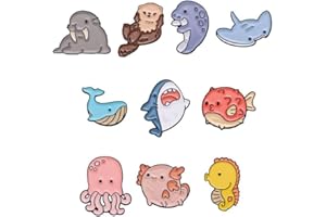 LUPSTY 10pcs Ocean Animal Brooch Set Cute Marine Series Animal Badge Brooch Sea Creature Cartoon Badge Cute Brooch Backpack Denim Shirt Whale Shark Sea Lion Brooch Lapel Badges Lapel Pin Accessories