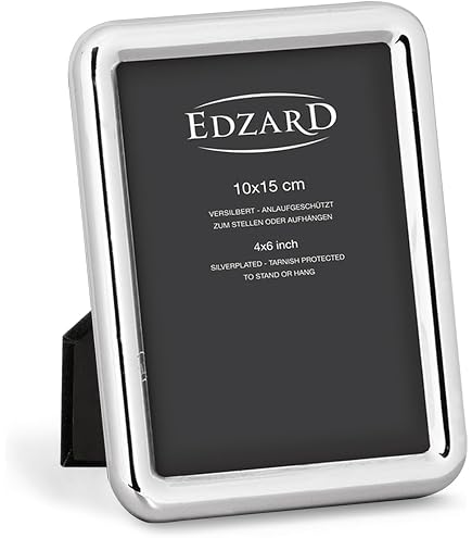 EDZARD Barletta Cornice Portafoto 10x15 Cm: Argento Anti-Ossidazione, Retro In Velluto, 2 Ganci