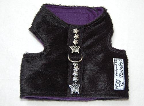Twinkys Soft Harness XS Black Faux Fur With Butterflies and Flowers for Small Dogs