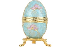 HAKEETA La Lavanda - Scatola per gioielli a forma di uovo, cofanetto per gioielli Fabergé, uovo di Pasqua, artigianato russo, compleanno, matrimonio, regalo di Natale per lei figlia, donna, 7,5 x 6,5 x 5,2 cm