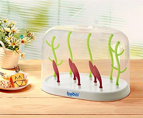 Horolas Baby Bottle Drying Rack, Feeding Bottle Cleaning Dryer Holder with Dust Cover, Tree Shape Cleaning Dryer Drainer, Green