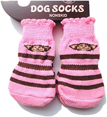 4PCS Pet Socks Soft Warm Anti-Slip Paws Protector for cat dogs (M, Pink)