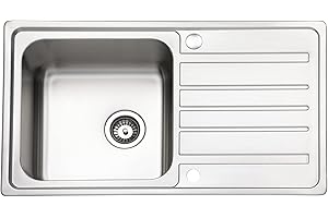 JASSFERRY Evier de Cuisine Inox 1 Bac Egouttoir Réversible avec Crépine Déchets 860 x 500 mm BL-802 Acier Inoxydable