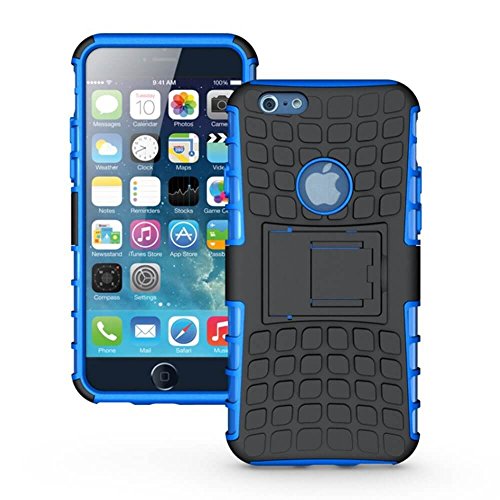 Shockproof Builder Defender Tough Hard Heavy Duty Armour Back Case Cover Pouch With Stand [ For Apple iPhone 6 Plus / 6s Plus in Blue ] [ 5.5
