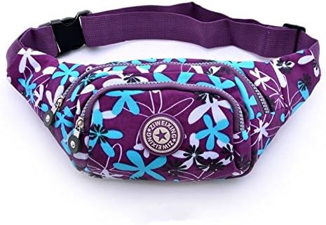 Bum Bag fanny Pack Festival Money Waist Pouch Travel Canvas Belt - Festivals /Club Wear/ Holiday Wear (Purple flowers)