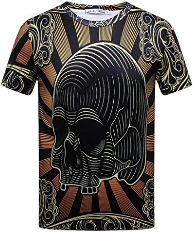 Pizoff Unisex Hipster Short Sleeve 3D All Over Skull Strips Print Slim Fit T-Shirt Y1800-06-S