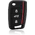 HooRLZ Vw TPU Key Fob Cover For Golf 7 Polo Tiguan T-Roc Seat Leon Cupra Ibiza Ateca Arona Skoda Octavia Superb Kodiaq, 3 Button Golf Key Protection Cover Silicone (Red Line)