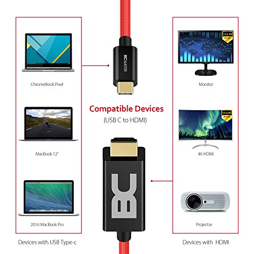 BC Master C2H2 USB Typ C zu HDMI Kabel 4K (2.5m) Nylon Trenzado thunderbolt 3 für MacBook Pro 2015/2016, Google Chromebook, Dell XPS 15, and Other USB-C Computer Schwarz - 4