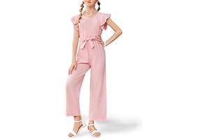 UK loees Girls Jumpsuit Summer Kids Casual Fashion Ruffle Cap Sleeve Belt Wide Leg Romper