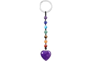 GEHECRST Herz Schlüsselanhänger Edelstein Schlüsselring mit 7 Chakra Perlen Keychain Heilung Reiki Glückbringer Keychain Geschenk für Liebhaber Freunde Freundinen