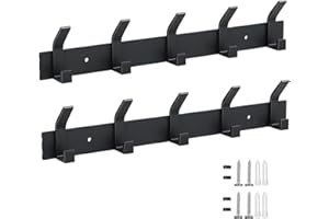 RISVOWO Garderobenhaken 2 Stück, Kleiderhaken Wand mit 5 Haken, Wandgarderobe Schwere, Garderobenleiste Metall Matt, Hakenleiste, Haken Garderobe für Badezimmer, Küche, Wohnzimmer und Flur(Schwarz)