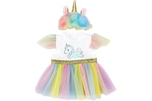 NHPY 3 Pcs Vetement Poupee, Vetement Poupee Corolle 36Cm, Vêtement De Poupée Poupon 36Cm Barboteuse Licorne Habit Vêtement De Poupée Poupon 36-43Cm,Vetement Poupon 30 Cm,1 Robe,1 Masque pour Les Yeux