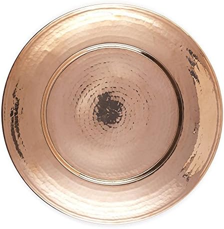 Kuprum Handmade Solid Natural Copper Round Charger Plate, Decorative and Rustic for Tabletop and Service, 12.5"