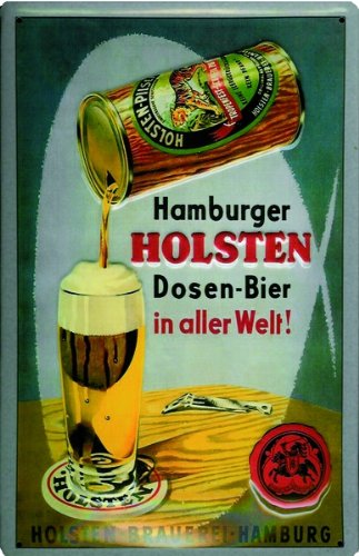 Preisvergleich Produktbild Schild Alu Artdeco Hamburger Holsten, Dosen Bier in aller Welt 300x200mm