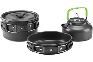 aiGear Set di Pentole da Campeggio, Alluminio Leggero Portatile - Pieghevole Pentola Attrezzatura da Campeggio, Kit di Utensili da Cucina da Viaggio All'aperto per Picnic Escursionistico