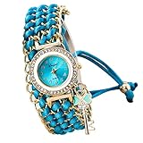Damen Uhr, OverDose Art und Weise nette Frauen-Dame-Mädchen-Quarz-Armband-Leder-Armbanduhr-Geschenk (Himmelblau)