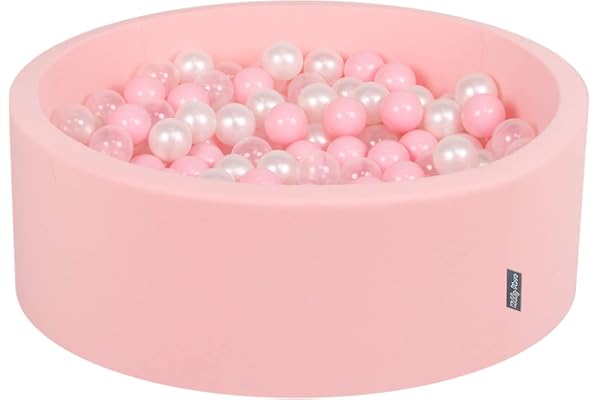 KiddyMoon Piscine À Balles pour Bébé Rond 90X30cm/300 Balles 7Cm Fosses À Boules Jouet Enfant, Rose: Rose Poudre/Perle/Transparent