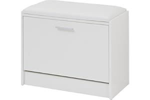 Baroni Home Scarpiera Salva spazio Slim in Legno Melaminico da Ingresso. Cassapanca da ingresso Bianca da 6 paia con Anta a Ribalta e Doppia Profondità 30x63x45 cm