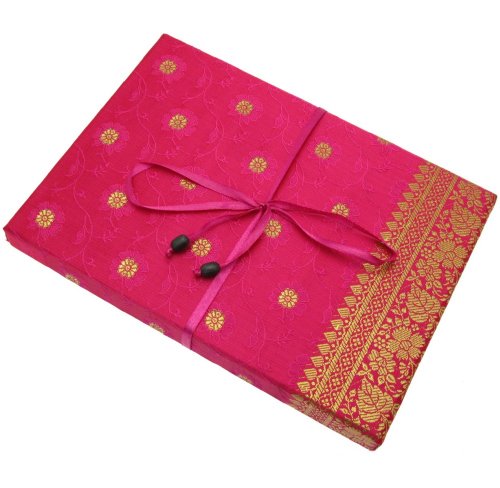 Sari Fabric Writing Set Cerise 20 Sheets Of Recycled Paper And 10 