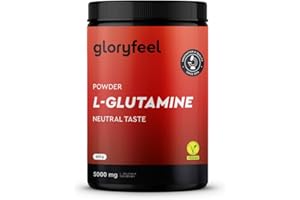 L-GLUTAMINE en Poudre 600g, 5000 mg Hautement Dosé, 100% Pure Glutamine Bioactive, Acide Aminé Essentiel, Goût Neutre, Végane, Sans Additifs et Testé en Laboratoire, Qualité Premium de gloryfeel