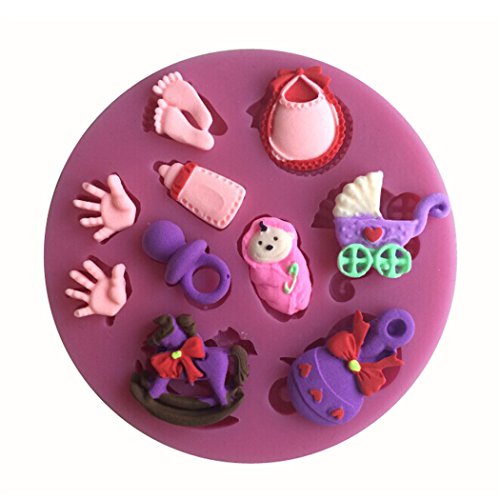 Karen Baking 2Pcs/Set Baby-Sorgfalt und Spielzeug Geformt 3D Silikon-verzierender Schokoladen-Kuchen-Form-Fondant-backendes Werkzeug-Rosa - 2