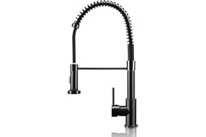Yabumak Kitchen Taps Spring Kitchen Sink Mixer Tap with Pull Out Spray 360° Swivel Kitchen Sink Taps with 2 Modes Spray Single Handle Single Lever Chrome Kitchen Taps Mixer (Black)