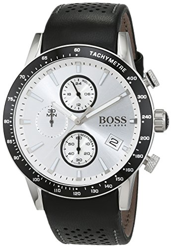 Hugo Boss Rafale Mens Quartz White Chronograph Black Leather Strap 1513403