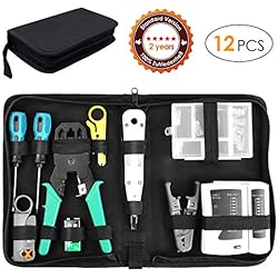 FIXKIT 12 en 1 Professional Testeur de Network Réseau Cable Kits d'outils de Réparation d'Ordinateur,Professionnel de Réseau d'Outils Ensemble d'Outil Approprié au Bricolage,au Ménage, à l'Usine