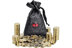Viipha DND Fantasy Münzen 50 Antik Gold Metall Schatzmarken mit Ledertasche - Gaming Loot, Zubehör & Requisiten