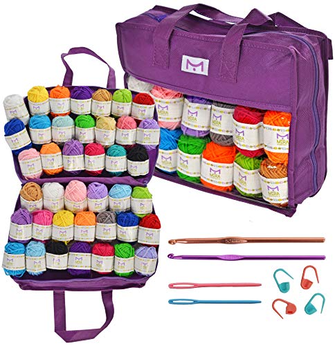 Mira Handcrafts 40 Hilos con Bolsa de Transporte No Tejida para Crochet, 4 Marcadores de Punto para Crochet, 2 Ganchillos, 2 Agujas Plásticas, 7 E-books con Patrones de Bordado
